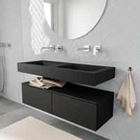 zaro ALAN vrijhangende wastafel 120cm met wasbak dubbel en onderkast in kleur Zwart mat 2 lade(s)