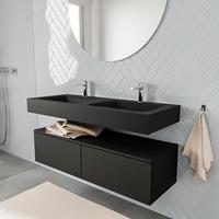 zaro ALAN vrijhangende wastafel 120cm met wasbak dubbel en onderkast in kleur Zwart mat 2 lade(s)