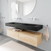 zaro ALAN vrijhangende wastafel 150cm met wasbak dubbel en onderkast in kleur washed oak 2 lade(s)