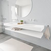 zaro ALAN vrijhangende wastafel 200cm met wasbak dubbel en solid suface planchet in kleur Wit mat 0 lade(s)