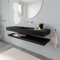 zaro ALAN vrijhangende wastafel 150cm met wasbak Enkel midden en solid suface planchet in kleur Zwart mat 0 lade(s)