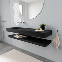 zaro ALAN vrijhangende wastafel 150cm met wasbak Enkel links en solid suface planchet in kleur Zwart mat 0 lade(s)