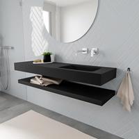 zaro ALAN vrijhangende wastafel 150cm met wasbak Enkel rechts en solid suface planchet in kleur Zwart mat 0 lade(s)