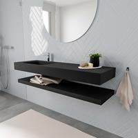 zaro ALAN vrijhangende wastafel 150cm met wasbak Enkel links en solid suface planchet in kleur Zwart mat 0 lade(s)