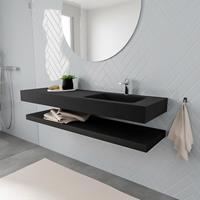 zaro ALAN vrijhangende wastafel 150cm met wasbak Enkel rechts en solid suface planchet in kleur Zwart mat 0 lade(s)