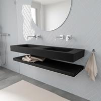 zaro ALAN vrijhangende wastafel 150cm met wasbak dubbel en solid suface planchet in kleur Zwart mat 0 lade(s)