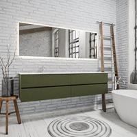 zaro Sevilla Solid Surface badmeubel 200cm mat army groen 1 kraangat spoelbak links met 4 lades