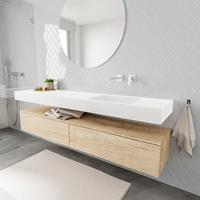 zaro ALAN vrijhangende wastafel 200cm met wasbak Enkel rechts en onderkast in kleur washed oak 2 lade(s)