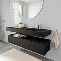 zaro ALAN vrijhangende wastafel 150cm met wasbak Enkel rechts en onderkast in kleur Zwart mat 1 lade(s)