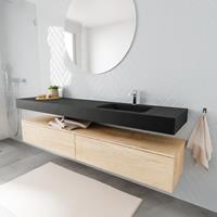 zaro ALAN vrijhangende wastafel 200cm met wasbak Enkel rechts en onderkast in kleur washed oak 2 lade(s)