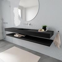 zaro ALAN vrijhangende wastafel 200cm met wasbak Enkel midden en solid suface planchet in kleur Zwart mat 0 lade(s)