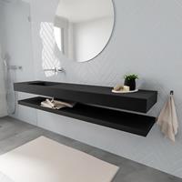 zaro ALAN vrijhangende wastafel 200cm met wasbak Enkel links en solid suface planchet in kleur Zwart mat 0 lade(s)