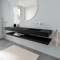 zaro ALAN vrijhangende wastafel 200cm met wasbak Enkel rechts en solid suface planchet in kleur Zwart mat 0 lade(s)