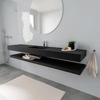 zaro ALAN vrijhangende wastafel 200cm met wasbak Enkel midden en solid suface planchet in kleur Zwart mat 0 lade(s)