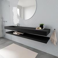 zaro ALAN vrijhangende wastafel 200cm met wasbak Enkel links en solid suface planchet in kleur Zwart mat 0 lade(s)