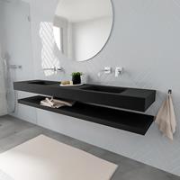 zaro ALAN vrijhangende wastafel 200cm met wasbak dubbel en solid suface planchet in kleur Zwart mat 0 lade(s)