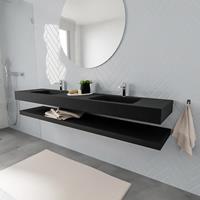 zaro ALAN vrijhangende wastafel 200cm met wasbak dubbel en solid suface planchet in kleur Zwart mat 0 lade(s)