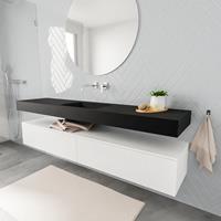 zaro ALAN vrijhangende wastafel 200cm met wasbak Enkel midden en onderkast in kleur Wit mat 2 lade(s)