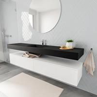 zaro ALAN vrijhangende wastafel 200cm met wasbak Enkel midden en onderkast in kleur Wit mat 2 lade(s)