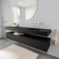 zaro ALAN vrijhangende wastafel 200cm met wasbak Enkel rechts en onderkast in kleur Zwart mat 2 lade(s)