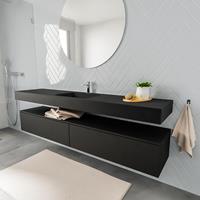 zaro ALAN vrijhangende wastafel 200cm met wasbak Enkel midden en onderkast in kleur Zwart mat 2 lade(s)