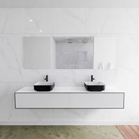 zaro Lagom volledig naadloos solid surface onderkast met topblad 200cm mat zwart met 2 lades Push tot open. Compleet met solid surface opzetkom met 2 kraangat(en)