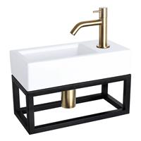 Douche Concurrent Fonteinset Differnz Ravo Rechthoek 38.5x18.5x24.5cm Keramiek Wit Handdoekrek Gebogen Toiletkraan Clickwaste Sifon Geborsteld Goud