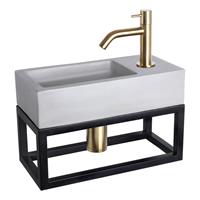 Douche Concurrent Fonteinset Differnz Ravo Rechthoek 38.5x18.5x24.5cm Beton Lichtgrijs Handdoekrek Gebogen Toiletkraan Clickwaste Sifon Geborsteld Goud