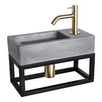 Douche Concurrent Fonteinset Differnz Ravo Rechthoek 38.5x18.5x24.5cm Beton Donkergrijs Handdoekrek Gebogen Toiletkraan Clickwaste Sifon Geborsteld Goud