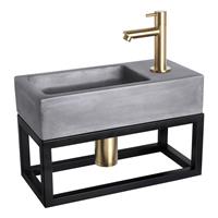 Douche Concurrent Fonteinset Differnz Ravo Rechthoek 38.5x18.5x24.5cm Beton Donkergrijs Handdoekrek Rechte Toiletkraan Clickwaste Sifon Geborsteld Goud