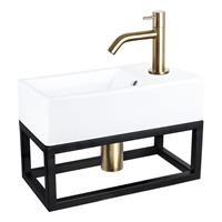 Douche Concurrent Fonteinset Differnz Force Rechthoek 40x22x27cm Keramiek Wit Handdoekrek Gebogen Toiletkraan Clickwaste Sifon Geborsteld Goud