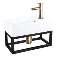 Douche Concurrent Fonteinset Differnz Force Rechthoek 40x22x27cm Keramiek Wit Handdoekrek Rechte Toiletkraan Clickwaste Sifon Geborsteld Goud