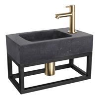 Douche Concurrent Fonteinset Differnz Force Rechthoek 40x22.5x24.5cm Bombai Natuursteen Zwart Handdoekrek Recht Toiletkraan Clickwaste Sifon Geborsteld Goud