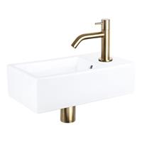 Douche Concurrent Fonteinset Differnz Force Rechthoek 40x22x11.5cm Keramiek Wit Gebogen Toiletkraan Clickwaste Sifon Geborsteld Goud