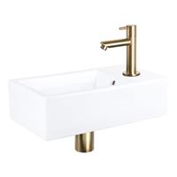 Douche Concurrent Fonteinset Differnz Force Rechthoek 40x22x11.5cm Keramiek Wit Recht Toiletkraan Clickwaste Sifon Geborsteld Goud