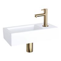 Douche Concurrent WC Fontein Differnz Hura Rechte Kraan Fonteinset met Witte Wastafel Gouden Kraan