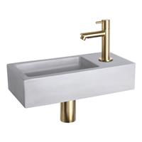 Douche Concurrent Fonteinset Differnz Ravo Rechthoek 38.5x18.5x9 Beton Lichtgrijs Rechte Toiletkraan Clickwaste Sifon Geborsteld Goud