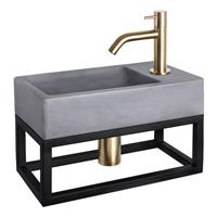 Douche Concurrent Fonteinset Differnz Force Rechthoek 40x22x23.5cm Beton Donkergrijs Handdoekrek Gebogen Toiletkraan Clickwaste Sifon Geborsteld Goud