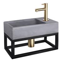 Douche Concurrent Fonteinset Differnz Force Rechthoek 40x22x23.5cm Beton Donkergrijs Handdoekrek Rechte Toiletkraan Clickwaste Sifon Geborsteld Goud