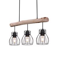 Globo Hanglamp Mina zwart met hout 3-lichts 15326-3N