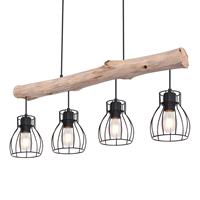 Globo Landelijke hanglamp Mina zwart met hout 4-lichts 15326-4N