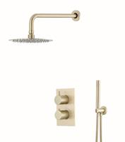 saniclear Brass inbouw regendouche met wandarm en 20cm hoofddouche geborsteld messing / mat goud