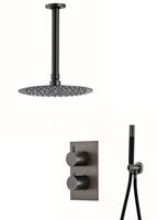 saniclear Iron Pro inbouw regendouche met plafondarm en 20cm hoofddouche verouderd ijzer