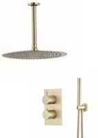 saniclear Brass inbouw regendouche met plafondarm en 30cm hoofddouche geborsteld messing / mat goud