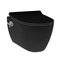 Douche Concurrent Toiletpot Hangend Idevit Alfa 52x36x30cm Wandcloset Keramiek Mat Zwart Diepspoel Rimfree met Bidet