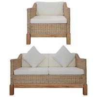 2-delig Bankstel met kussens natuurlijk rattan