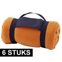 6x Fleece dekens/plaids oranje afneembaar handvat 160 x 130 cm Oranje