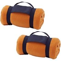 2x Fleece dekens/plaids oranje afneembaar handvat 160 x 130 cm Oranje