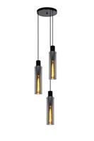 Lucide ORLANDO Hanglamp 3xE27/60W Zwart/Smoke glas