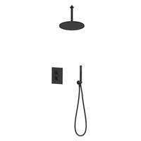 Douche Concurrent Regendoucheset Salenzi Giro Inbouw Plafond 20cm Rond Mat Zwart Mengkraan Handdouche